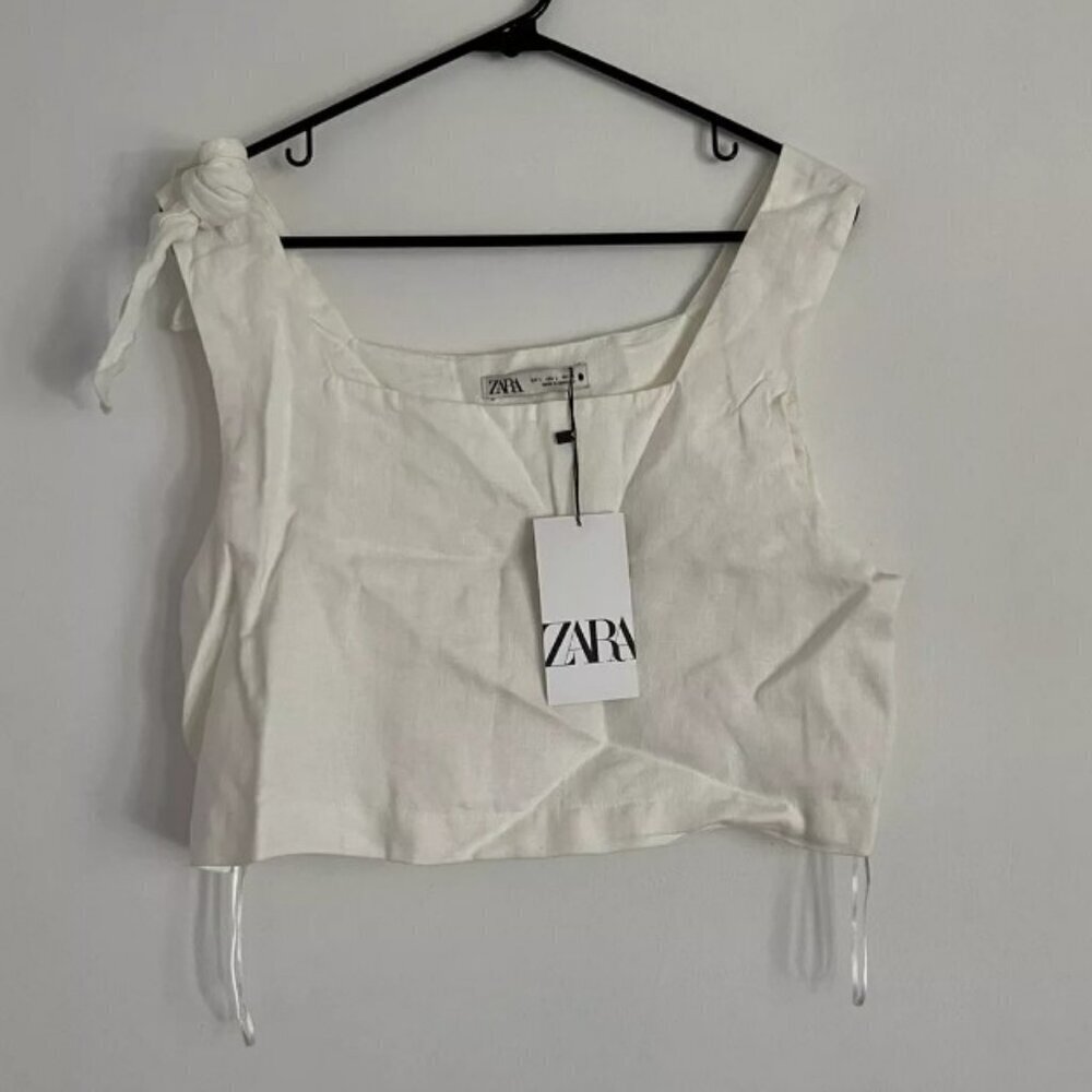 Zara White Linen Crop Tube Top Sleeveless Square Neck Size SIZE S 4043/092/251